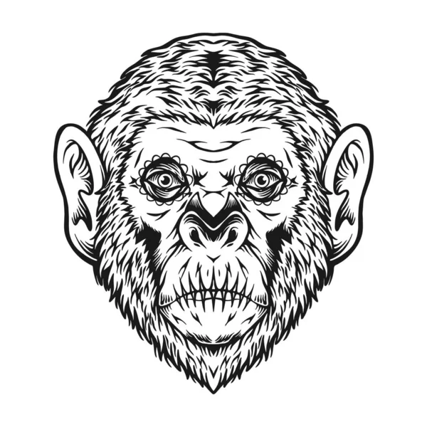 Dia Los Muertos Zucchero Scimmia Testa Logo Illustrazioni Silhouette Vettoriale — Vettoriale Stock