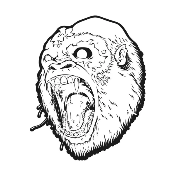 Strašidelný Naštvaný Řev Monstrum Zombie Gorila Logo Ilustrace Monochromatické Vektorové — Stockový vektor
