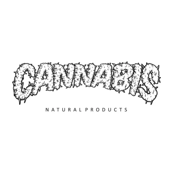 Cannabis Bokstäver Ord Rökning Ogräs Löv Illustration Monokrom Vektor Illustrationer — Stock vektor