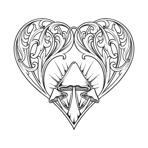 Clásico Corazón Victoriano Florecer Ornamento Ilustraciones Silueta Vector Ilustraciones Para — Archivo Imágenes Vectoriales