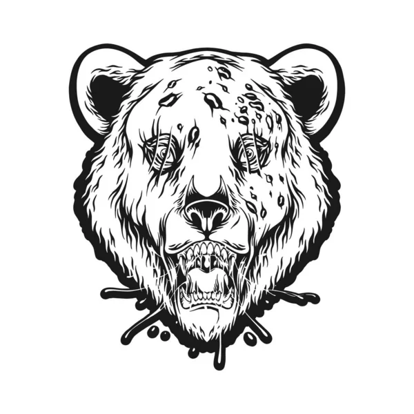 Таяние Зомби Злой Головы Логотипа Медведя Иллюстрации Силуэт Векторные Иллюстрации — стоковый вектор