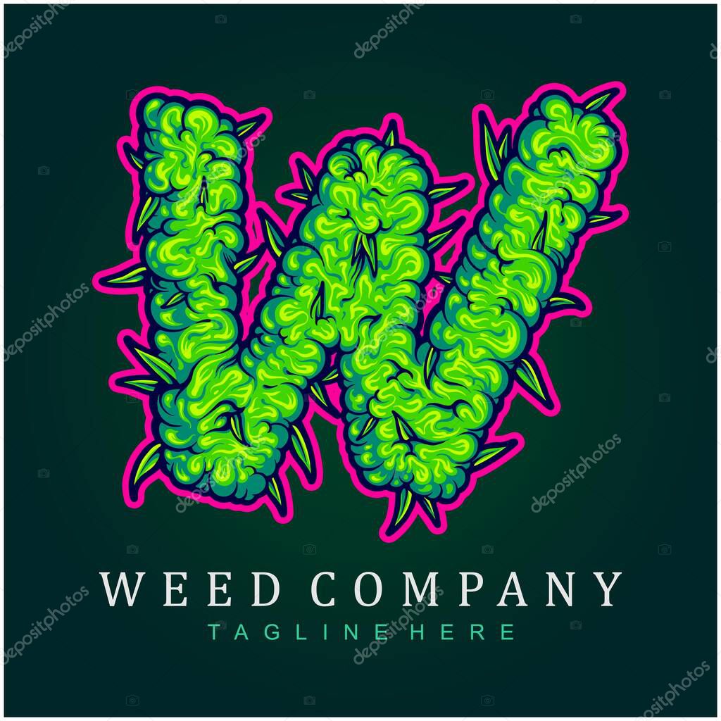 Cannabis bud monogram decorative letter initial w illustrations vector for your work logo, merchandise t-shirt, stickers and label designs, poster, greeting cards advertising business company or brands