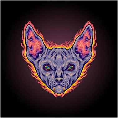 İş logonuz için Sphynx kedi başı Mısır tanrısı logo illüstrasyon vektör çizimleri, ticari tişört, çıkartmalar ve etiket tasarımları, poster, tebrik kartı reklam şirketi veya markalar