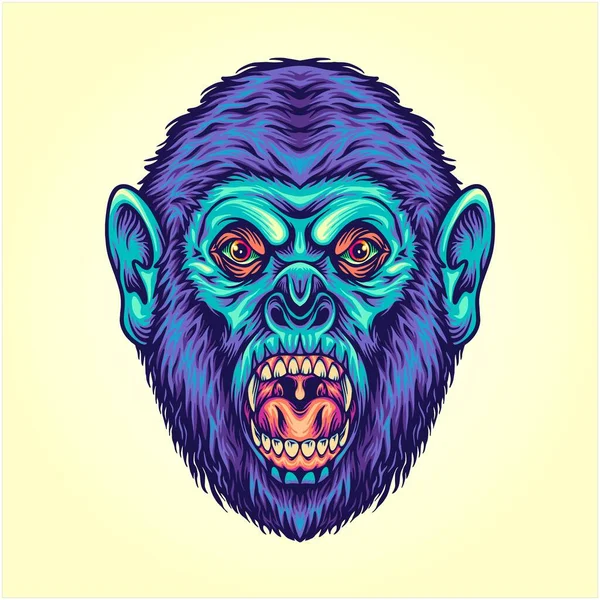 Furieux Gorille Visage Sauvage Primate Dessins Animés Illustrations Vectorielles Pour — Image vectorielle