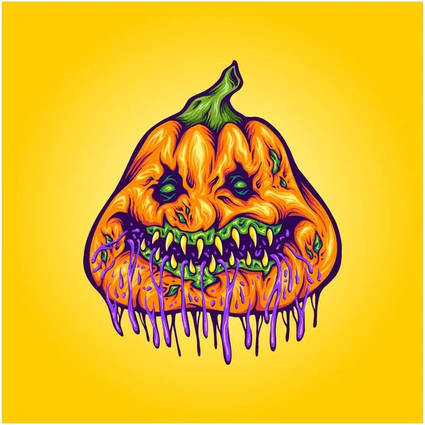 Rohadt Tök Szörny Fej Hátborzongató Halloween Illusztrációk Vektor Illusztrációk Munka — Stock Vector