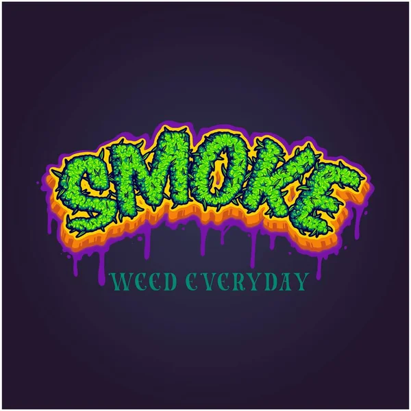 Smoke Schrift Gooey Cannabis Knospen Effekt Illustrationen Vektor Illustrationen Für — Stockvektor