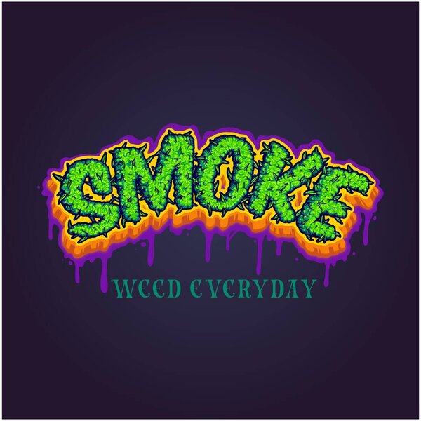 Smoke typeface gooey cannabis buds effect illustrations vector illustrations for your work logo, merchandise t-shirt, stickers and label designs, poster, greeting cards advertising business company or brands