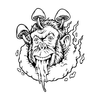 Psikopat maymun kafası mantarlar logo çizimleri iş logonuz için siluet vektör çizimleri, ticari tişört, çıkartmalar ve etiket tasarımları, poster, tebrik kartları reklam şirketi veya markalar