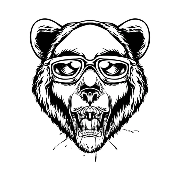 Funky Edgy Medvěd Hlava Nosí Stylové Sluneční Brýle Logo Ilustrace — Stockový vektor