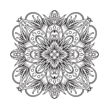 Ot yaprağı bitkisi mandala geometrik çizimleri iş logonuz için siluet vektör çizimleri, ticari tişört, çıkartmalar ve etiket tasarımları, poster, tebrik kartları reklam şirketi veya markalar için