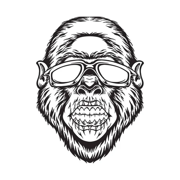 Güneş Gözlüklü Goril Kafası Logo Çizimleri Logonuz Için Siluet Vektör — Stok Vektör