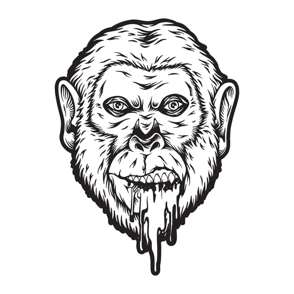 Dripping Trippy Monkey Head Logo Illustrations Monochrome Vector Illustrations Your — Stock Vector