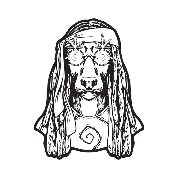 Иллюстрации Стиле Хиппи Голову Собаки Монохромные Векторные Иллюстрации Логотипа Вашей — стоковый вектор
