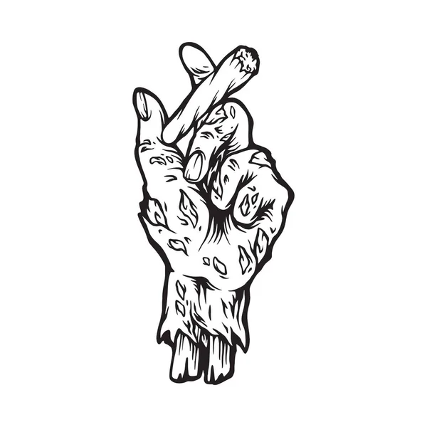 Gruselige Monster Zombie Hand Joint Cannabis Stamm Illustrationen Monochrome Vektorillustrationen — Stockvektor
