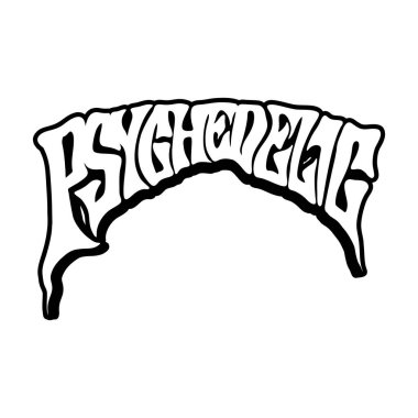 İş logosu, ticari tişört, çıkartma ve etiket tasarımları, poster, tebrik kartı reklam şirketi veya markalar için tek renkli vektör illüstrasyonları içeren psikedelik bir kelime.