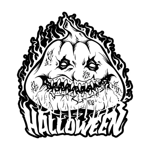 Spookachtige Vlammende Pompoenen Halloween Belettering Gesmolten Logo Illustraties Silhouet Vector — Stockvector