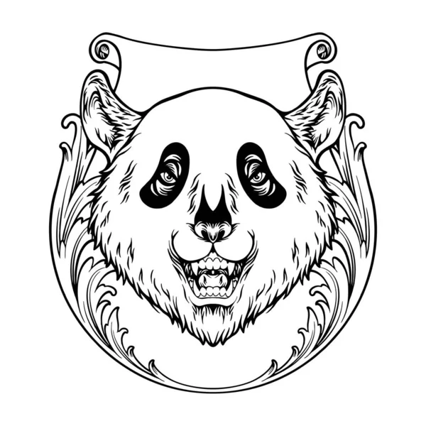Panda Kouzlo Roztomilý Úsměv Tvář Dekorativní Rám Siluety Vektorové Ilustrace — Stockový vektor