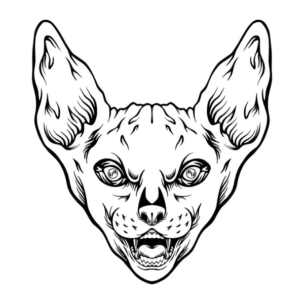 Playful Whiskers Sphynx Cat Head Cheery Expression Monochrome Vector Illustrations — Stockový vektor