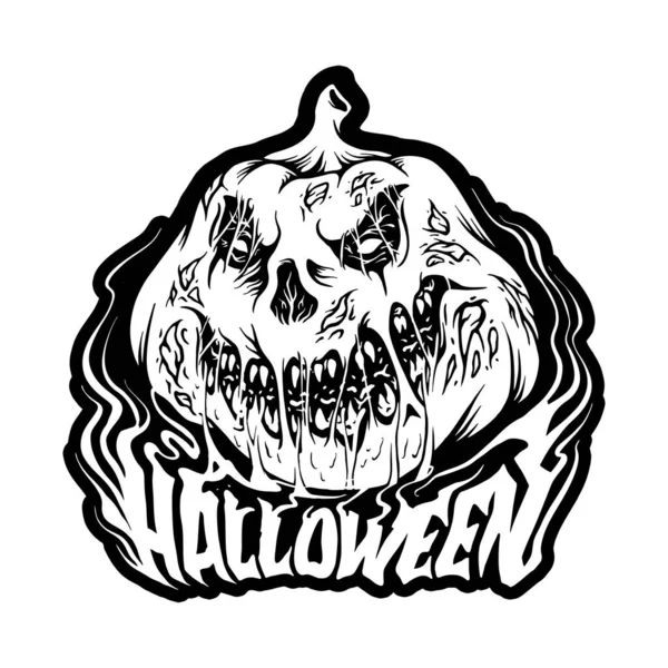 Spookachtige Smeltende Pompoenen Belettering Halloween Woord Logo Illustraties Monochrome Vector — Stockvector