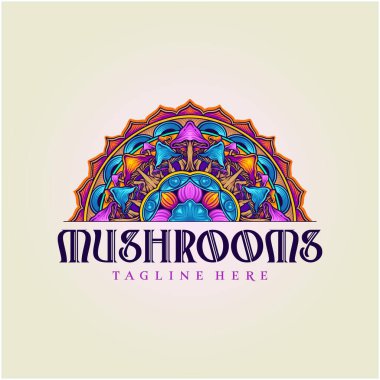 Intricate half mandala design featuring trippy mushrooms illustrations vector illustrations for your work logo, merchandise t-shirt, stickers and label designs, poster, greeting cards advertising business company or brands clipart