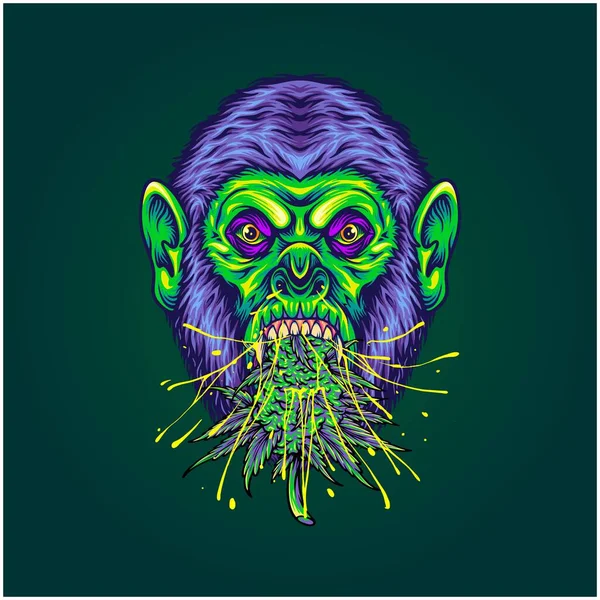 Kızgın Goril Yapıştırıcısı Kenevir Tomurcukları Logon Ticari Tişört Çıkartma Etiket — Stok Vektör