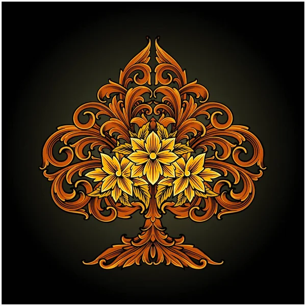 Gravierte Blütenblätter Ornamentförmiges Pik Ass Illustrationen Vektor Illustrationen Für Ihre — Stockvektor