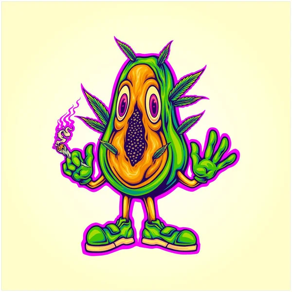 Funny Papaya Fruit Smoke Cannabis Joint Illustrations Vector Illustrations Your — Stock Vector