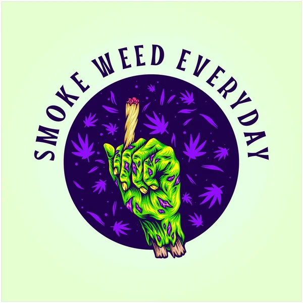Faule Hand Nimmt Brennenden Cannabis Joint Gruselige Illustrationen Vektor Illustrationen — Stockvektor