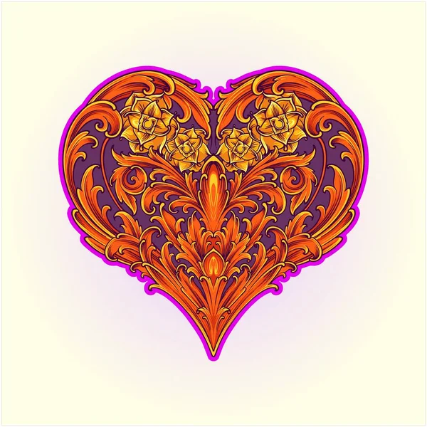 Zeitlos Eingravierte Herzförmige Blütenblätter Verzieren Illustrationen Vektor Illustrationen Für Ihr — Stockvektor