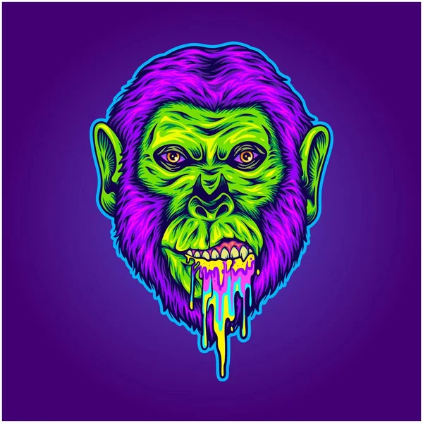 Gorilla Testa Arcobaleno Vomito Trippy Avventura Illustrazioni Vettoriali Illustrazioni Vostro — Vettoriale Stock