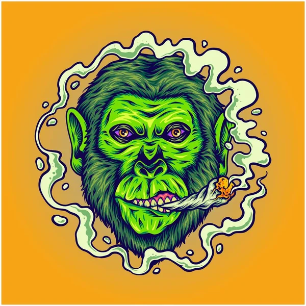 Gorilla Kung Puffar Älskar Cannabis Växtbaserade Illustrationer Vektor Illustrationer För — Stock vektor
