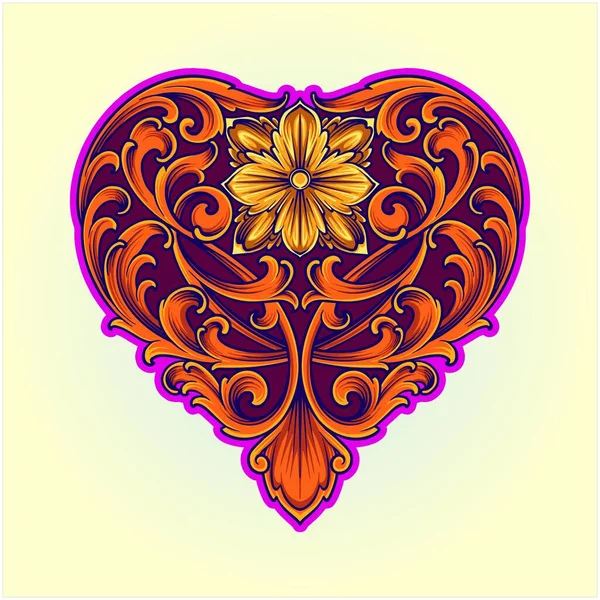 Aufwendige Gravur Blütenblätter Schmuck Herzform Illustrationen Vektor Illustrationen Für Ihre — Stockvektor