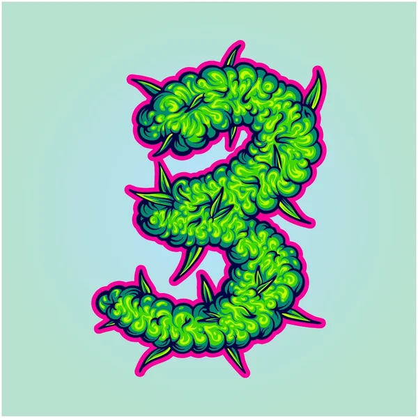 Monogram Text Number Cannabis Bud Texture Illustrations Vector Illustrations Your — Archivo Imágenes Vectoriales