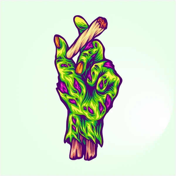 Rotten Zombie Hand Take Weed Joint Stoned Vision Illustrations Vector — Stock Vector