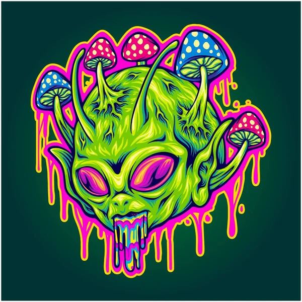 Cosmic Trippy Head Alien Outer Space Vecector Illustrations Your Work — Image vectorielle