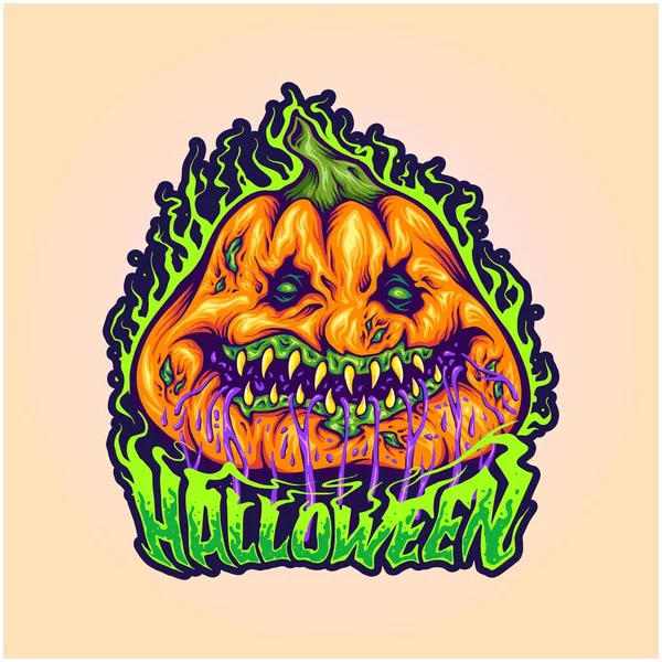 Zgniłe Dyni Przerażające Owoce Halloween Traktować Ilustracje Ilustracje Wektorowe Logo — Wektor stockowy