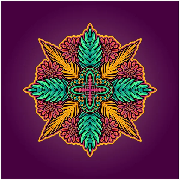 Blommig Mandala Prydnad Blommande Skönhet Kronblad Illustrationer Vektor Illustrationer För — Stock vektor