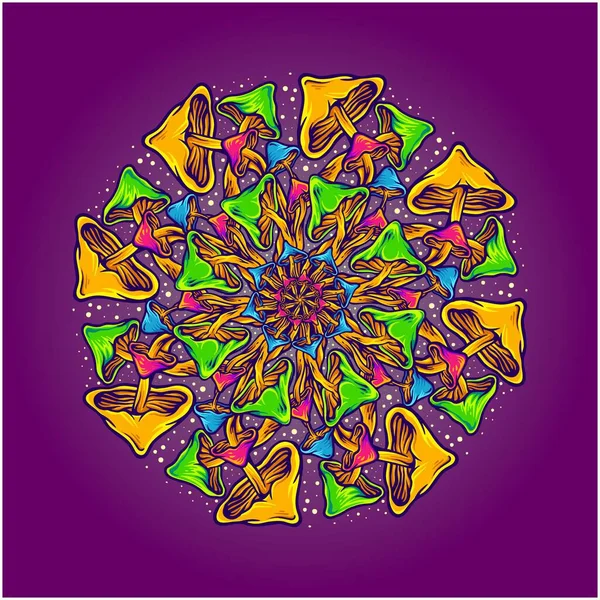 Ornate Mushroom Mandala Sacred Geometry Vector Illustrations Your Work Logo — Stock Vector