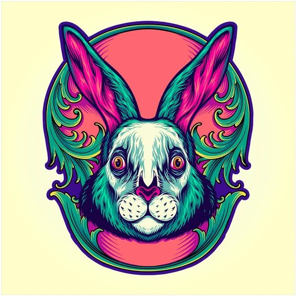 Причудливая Голова Кролика Старинных Гравированных Векторных Иллюстрациях Рамки Логотипа Вашей — стоковый вектор
