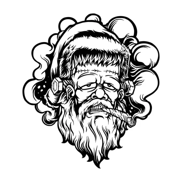 Frankenstein Monster Christmas Smoking Joints Monochrome Vector Illustrations Your Work — Image vectorielle