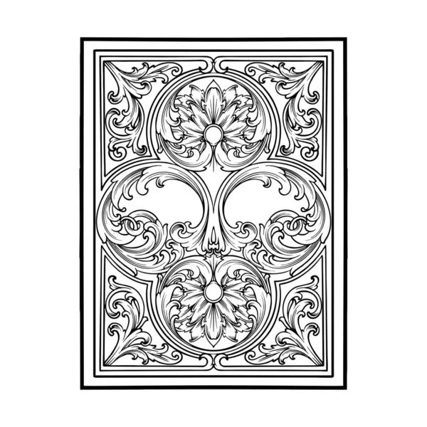 Old World Charm Engraved Flower Card Deck Outline Vector Illustrations — Stock Vector