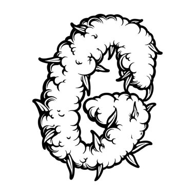 Esrar kreasyonları ilk g harfi marihuana monogramı iş logonuz, ticari tişörtünüz, çıkartmalarınız ve etiket tasarımlarınız, poster, tebrik kartları reklam şirketiniz veya markalarınız için monokrom vektör çizimleri