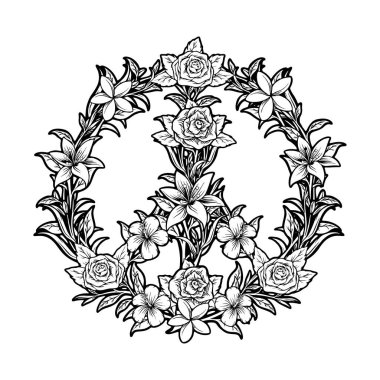 İş logonuz, ticari tişörtünüz, çıkartmalarınız, etiket tasarımlarınız, afişleriniz, tebrik kartlarınız reklam şirketiniz ya da markalarınız için hippi hippi titreşimleri siluet vektör çizimlerini kucaklayan çiçek barış işareti