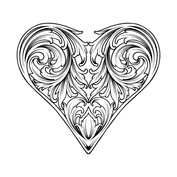 Vintage Inspired Engraved Flowers Heart Shaped Monochrome Vector Illustrations Your — Stock Vector