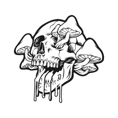 İş logonuz, ticari ürün tişörtünüz, çıkartmalarınız ve etiket tasarımlarınız için baş kafatası mantarı tasvirleri reklam şirketiniz veya markalarınız için reklam kartları, afişler, tebrik kartları