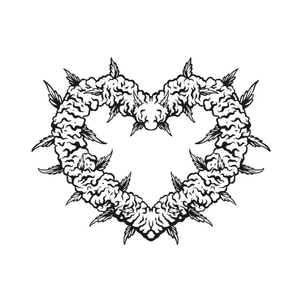 Пристрасний Серцеподібний Бутон Формі Конопель Векторні Ілюстрації Вашого Робочого Логотипу — стоковий вектор