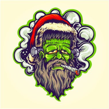 İş logonuz, ticari ürün tişörtünüz, çıkartmalarınız ve etiket tasarımlarınız, poster, tebrik kartları reklam şirketiniz veya markalarınız için Frankenstein şenlikli sigara arifesi vektör çizimleri