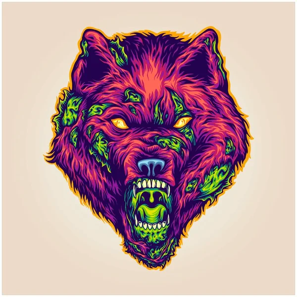 당신의 티셔츠 스티커 디자인 포스터 인사말 브랜드에 Wwolf 일러스트 — 스톡 벡터