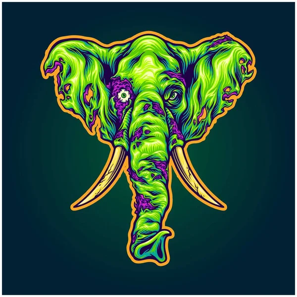 Terror Haunting Elephant Head Monster Zombie Vector Illustrations Your Work — Stock Vector