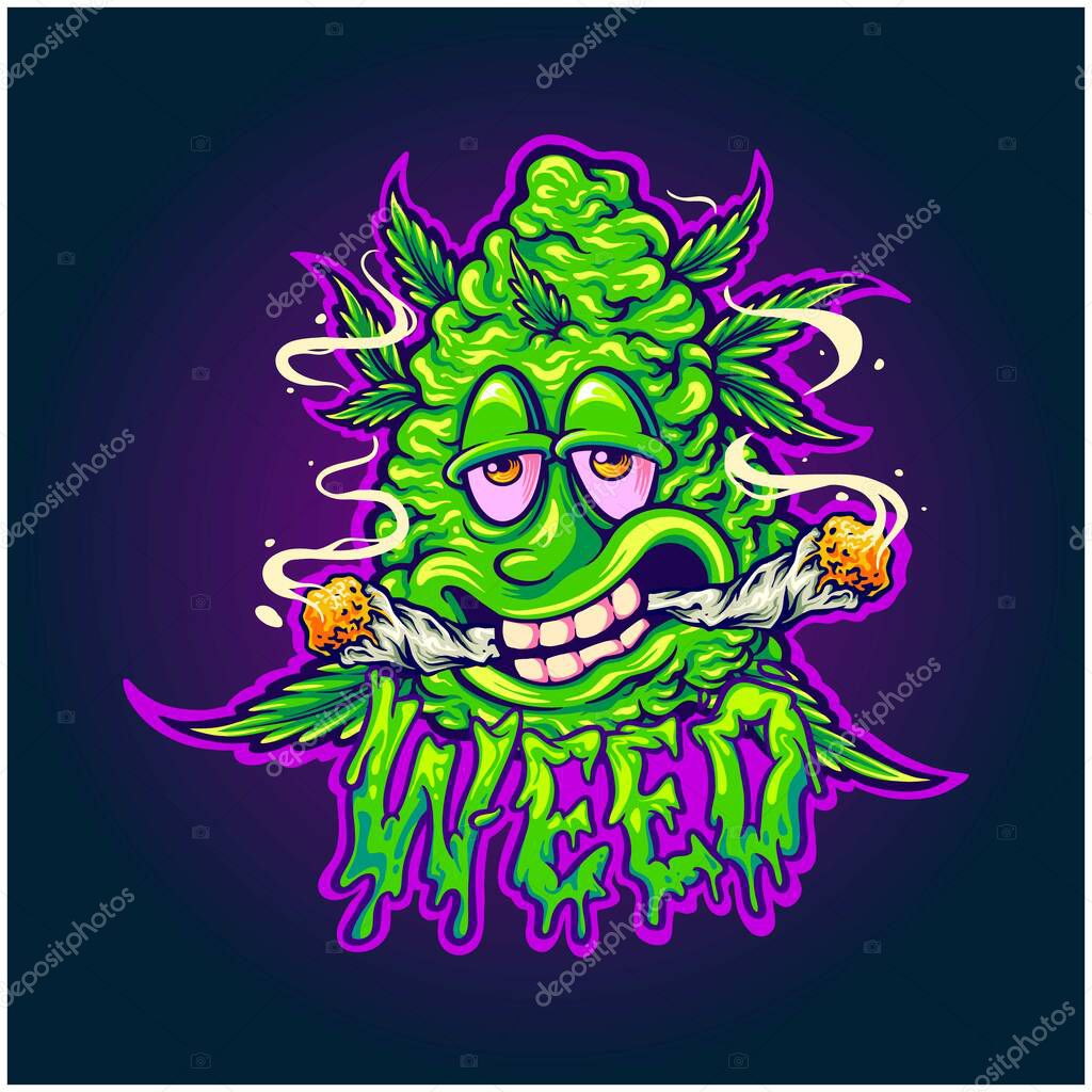 Wacky weed funny bud monster vector illustrations for your work logo, merchandise t-shirt, stickers and label designs, poster, greeting cards advertising business company or brands